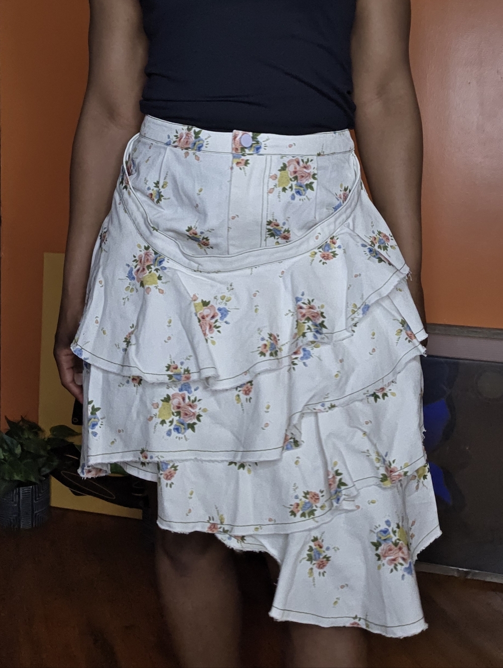 Yuhan Wang Floral Tiered Denim Skirt Sz:1